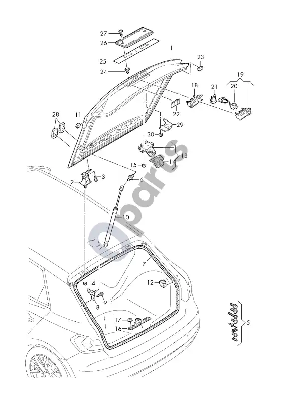 Audi A1 galinis dangtis – schema