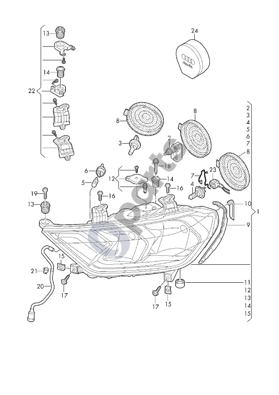 Audi A1 halogeninis žibintas – schema