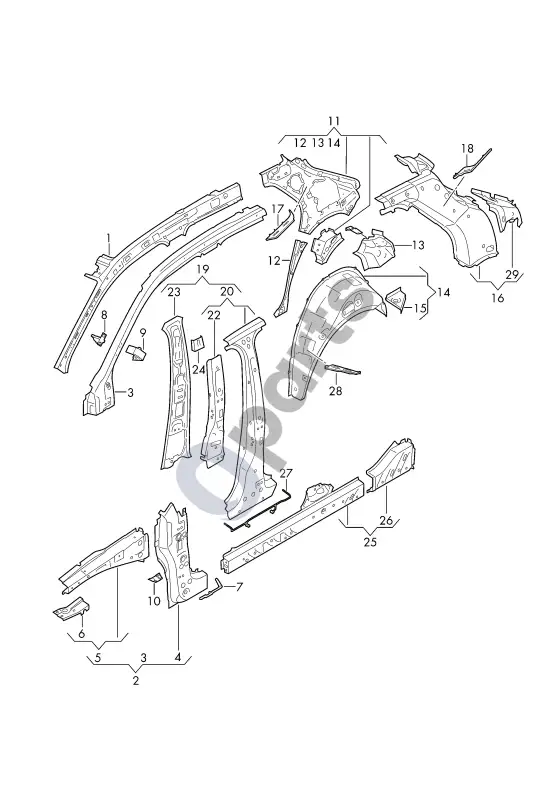 Audi A1 šoninė panelė, vidinė – schema