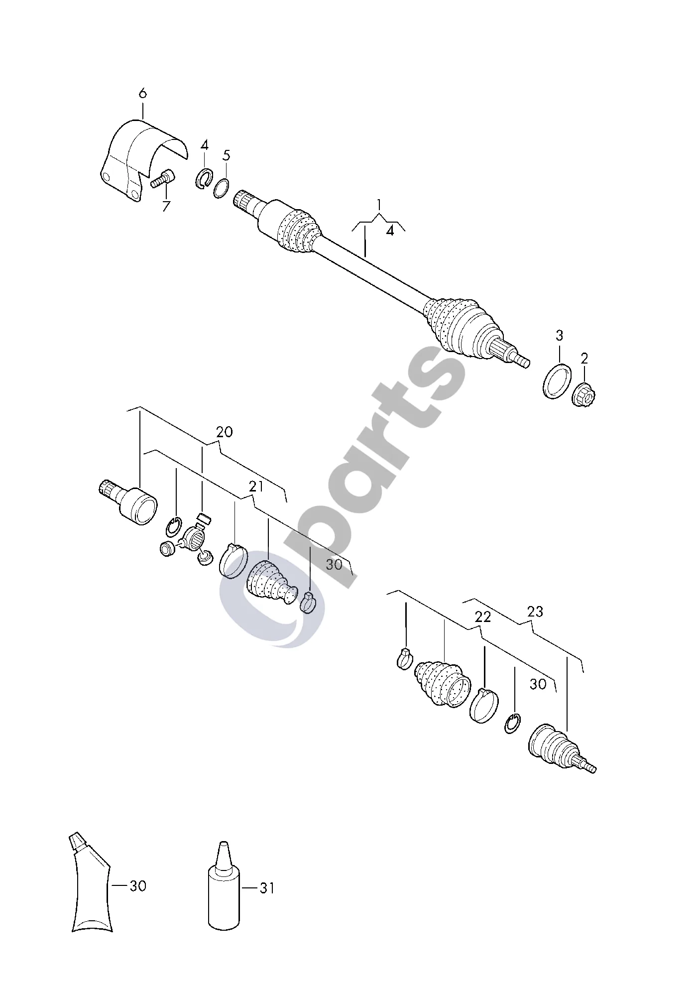 Audi A1 (2018–) Kardaninis velenas schema – pozicija 4: Fiksavimo žiedas