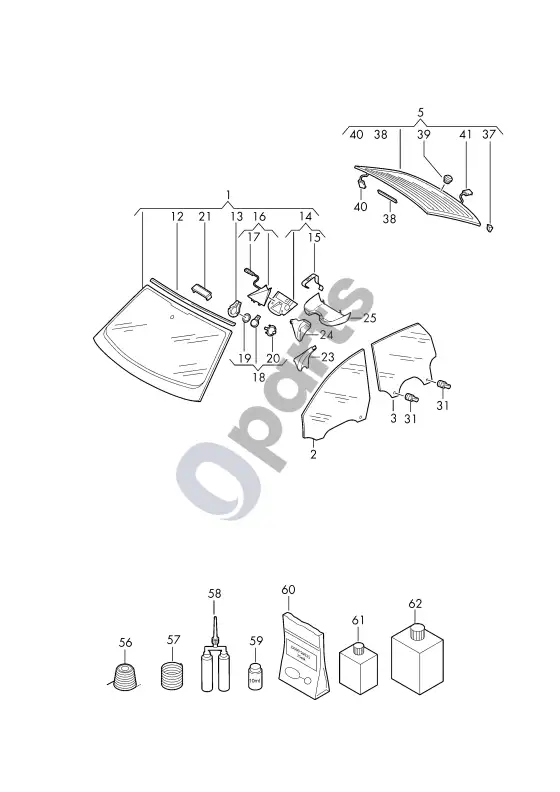 Audi A1 priekinis stiklas – schema