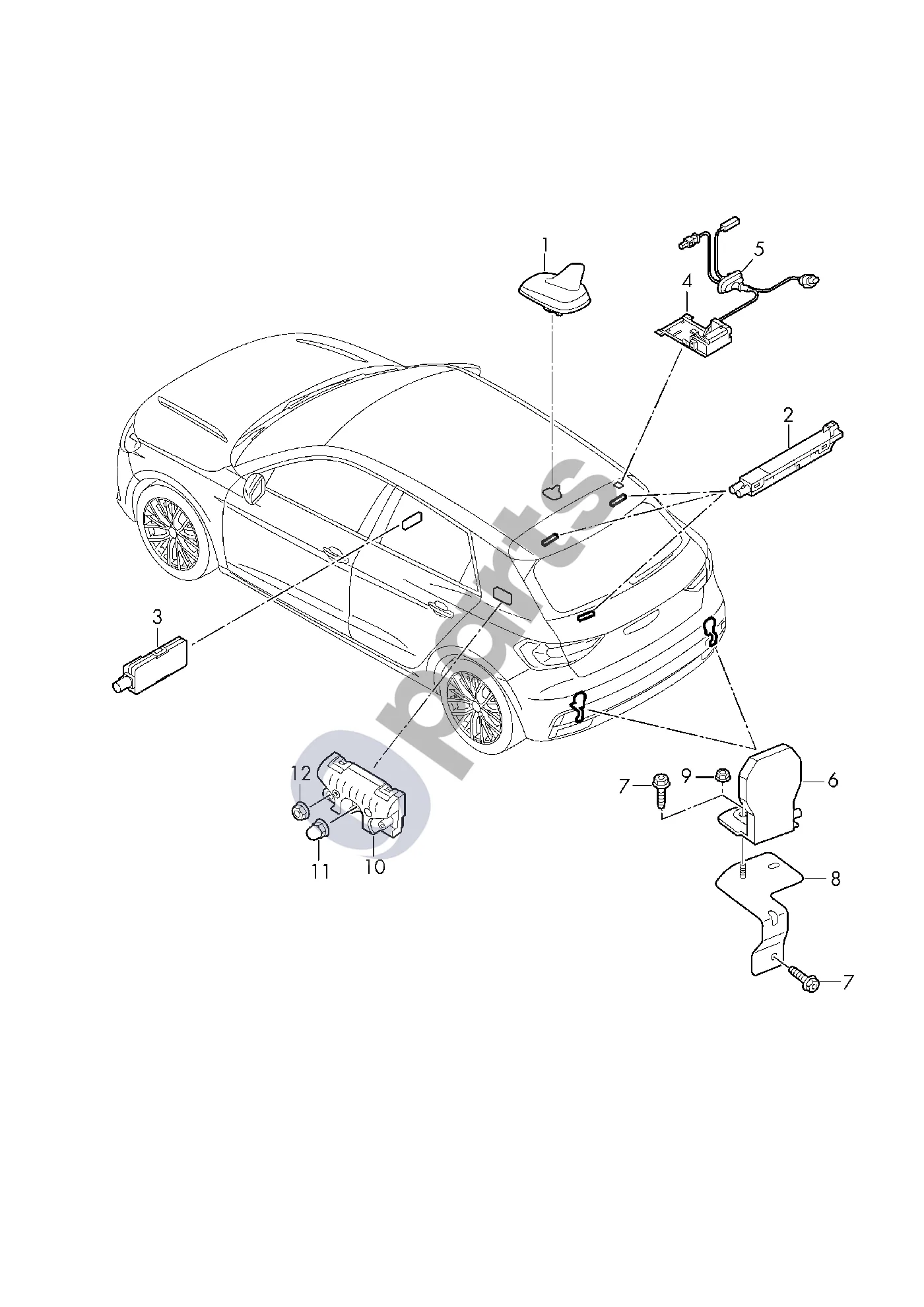 Audi A1 (2018–) Stogo antena schema – pozicija 6: Telefono antena D - 02.07.2018>> - 23.11.2020