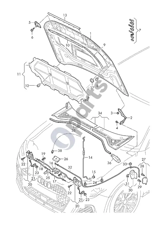 Audi A1 variklio dangtis – schema