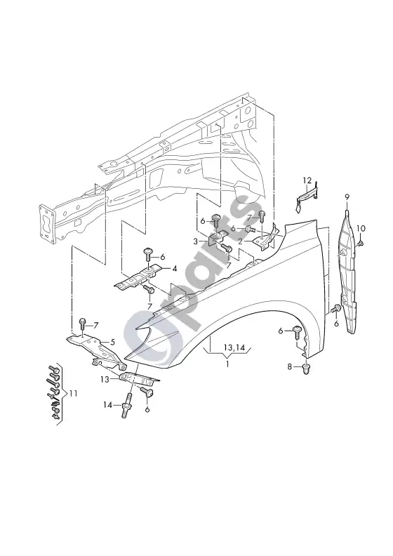 Audi A1 sparnas – schema