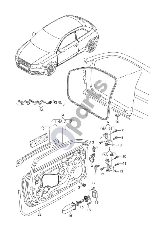 Audi A1 durys; durų tarpiklis – schema