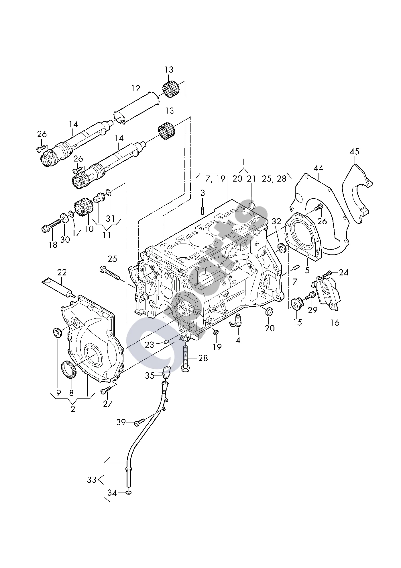 Audi A1 (2010–2018) Alkūninis velenas, karteris schema – Dantytojo diržo apsauga