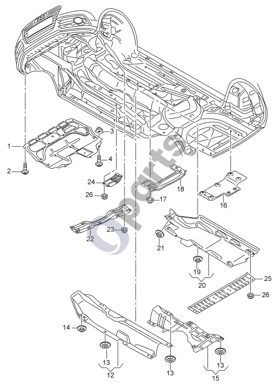Audi A1 apatinė kėbulo apdaila – schema