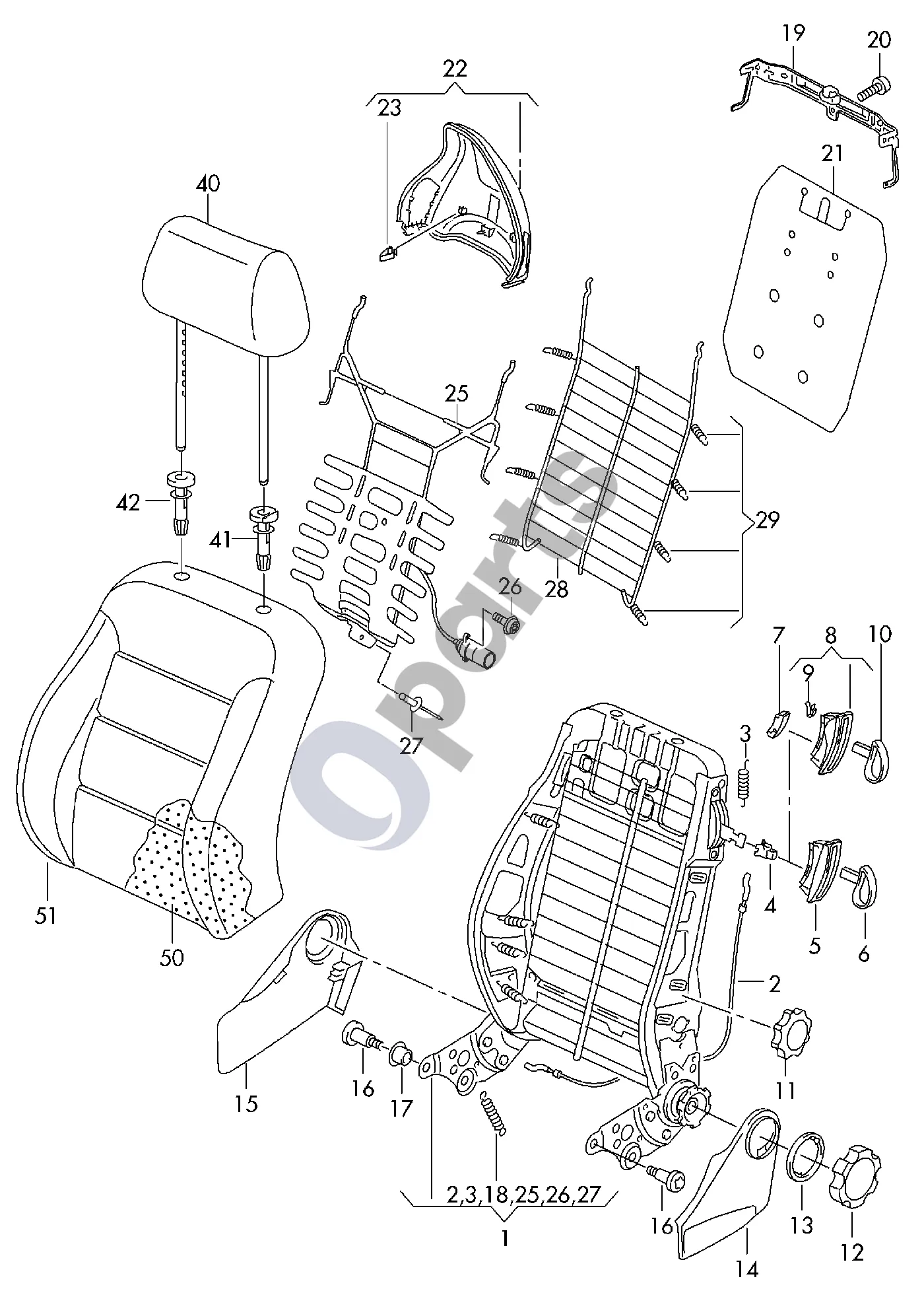 Audi A1 (2010–2018) Atlošo rėmas schema – pozicija 23: Spaustukas