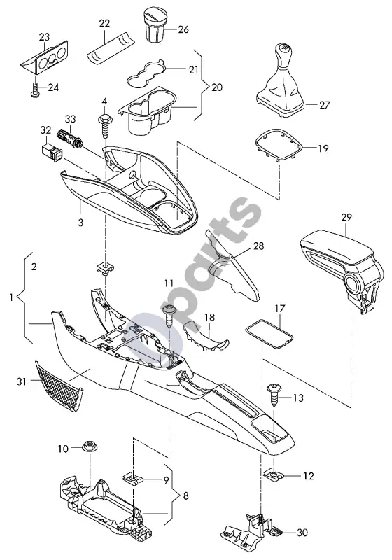Audi A1 centrinė konsolė – schema