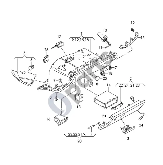 Audi A1 daiktadėžė – schema