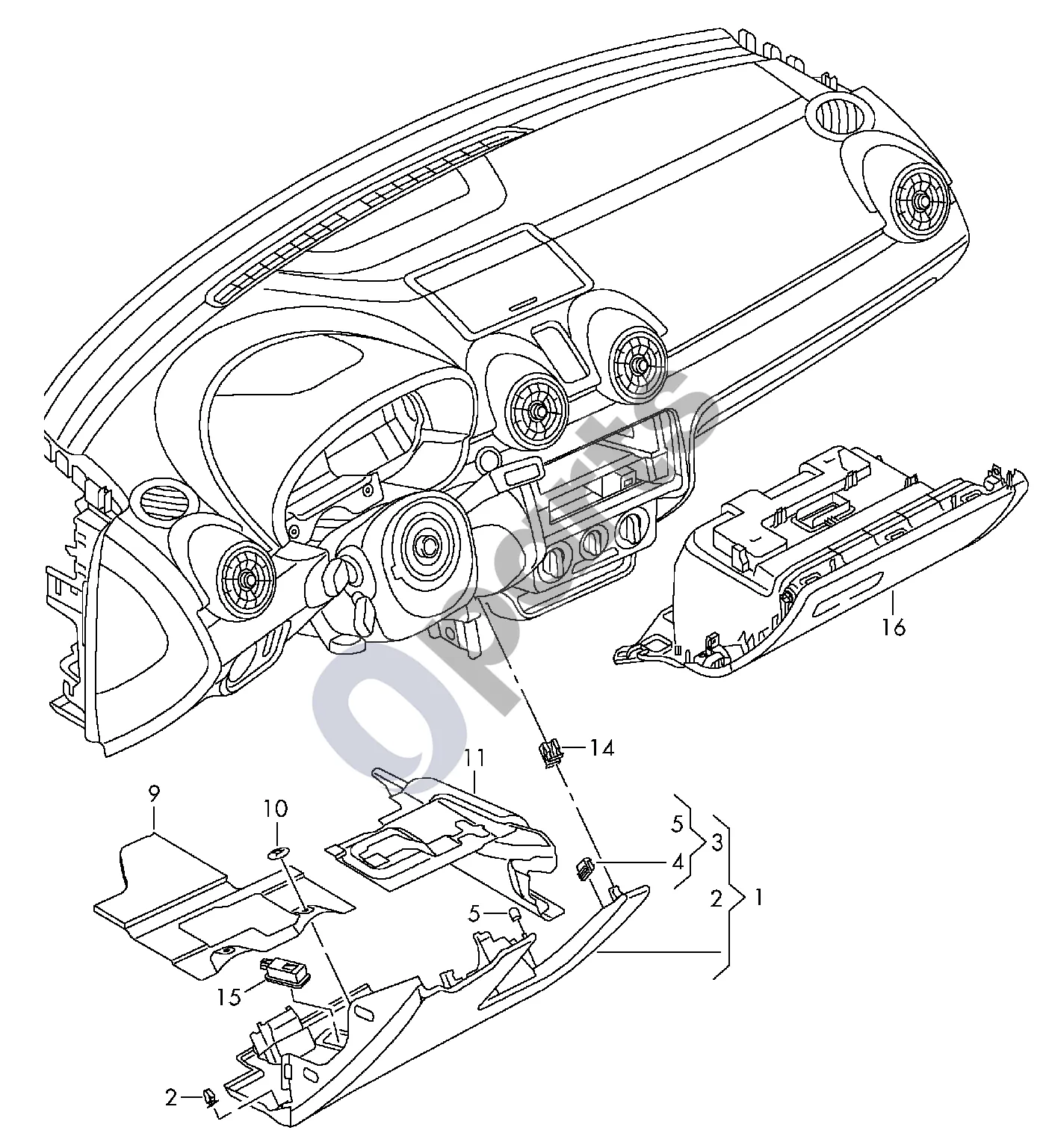 Audi A1 (2010–2018) Daiktų skyrius schema – pozicija 2: Spaustukas