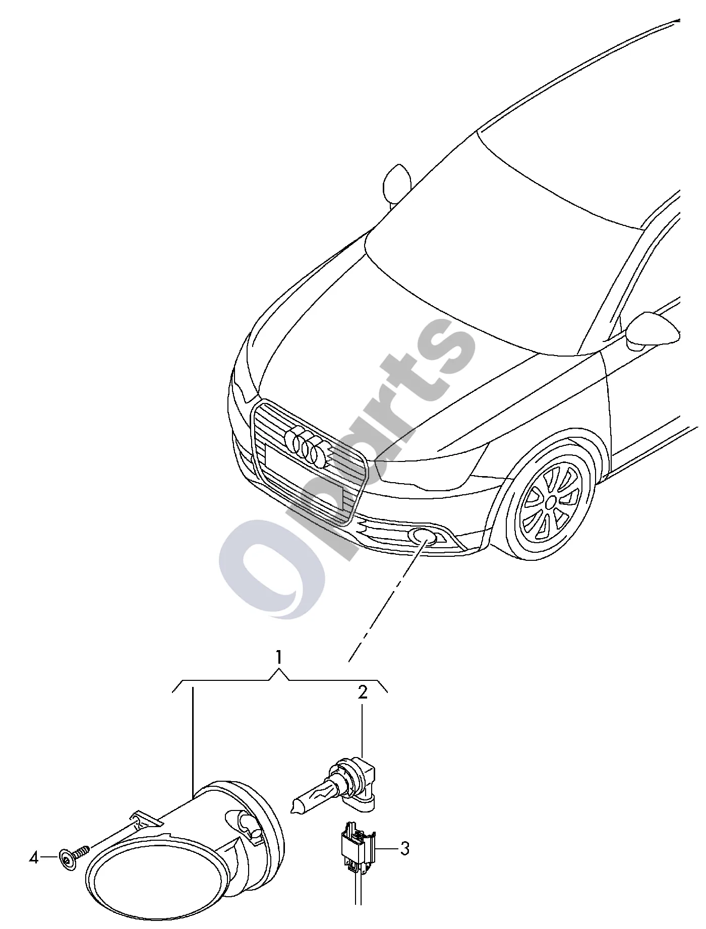 Audi A1 (2010–2018) Halogeninis rūko žibintas schema – Halogeninis rūko žibintas