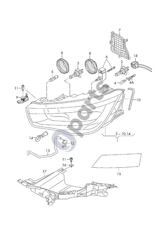 Audi A1 halogeninis žibintas – schema
