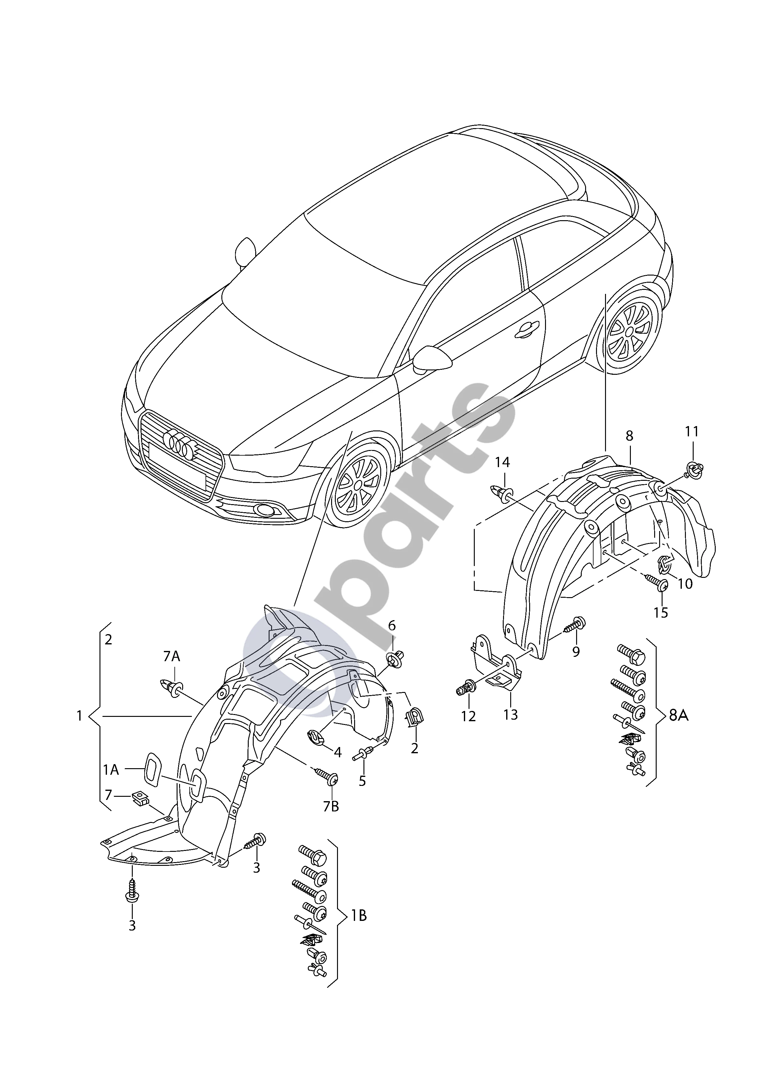 Audi A1 (2010–2018) Rato arkos apdaila schema – pozicija 7: Greito tvirtinimo veržlė
