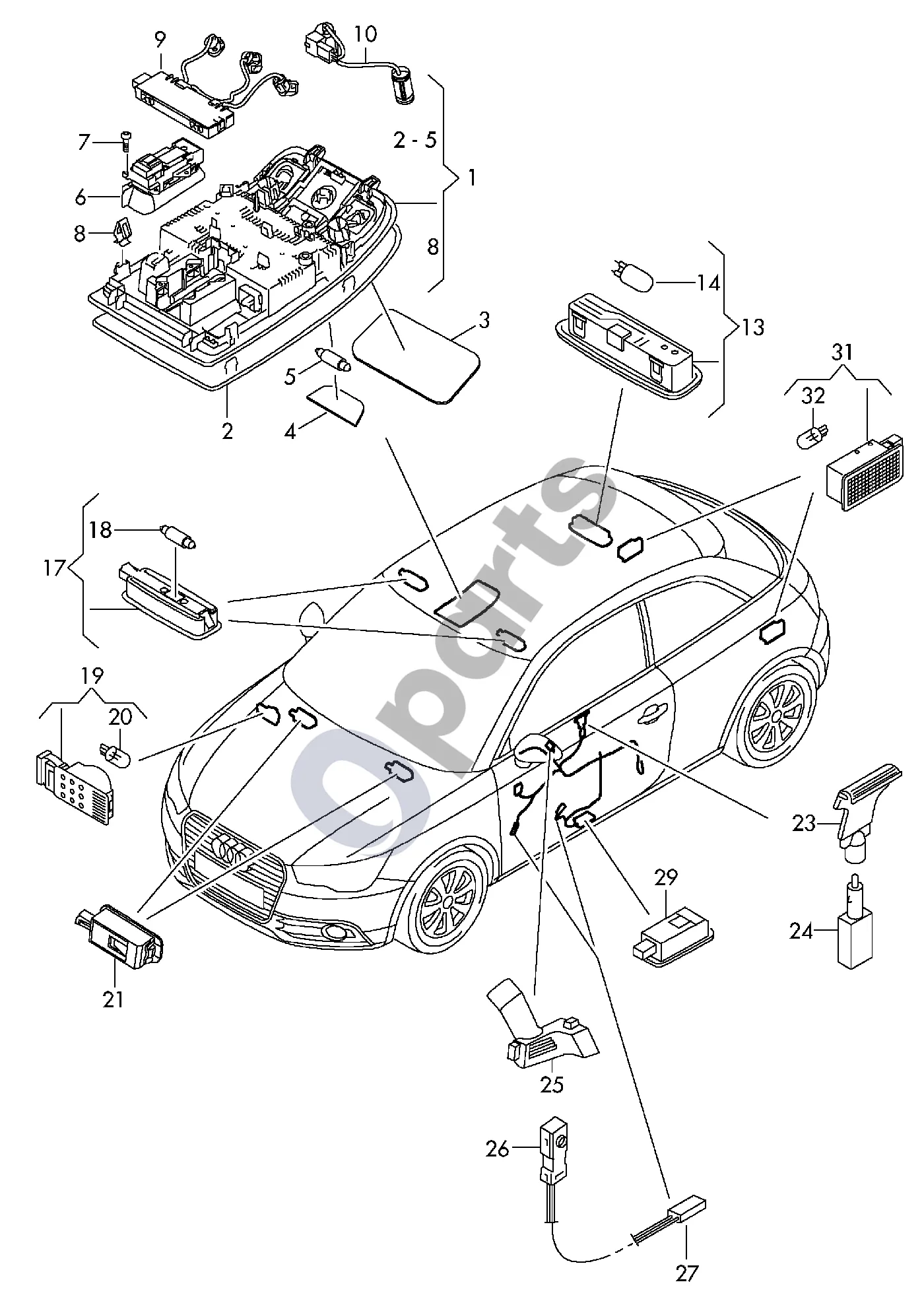 Audi A1 (2010–2018) Salono ir skaitymo apšvietimas schema – Žibintas D - 30.05.2011>>