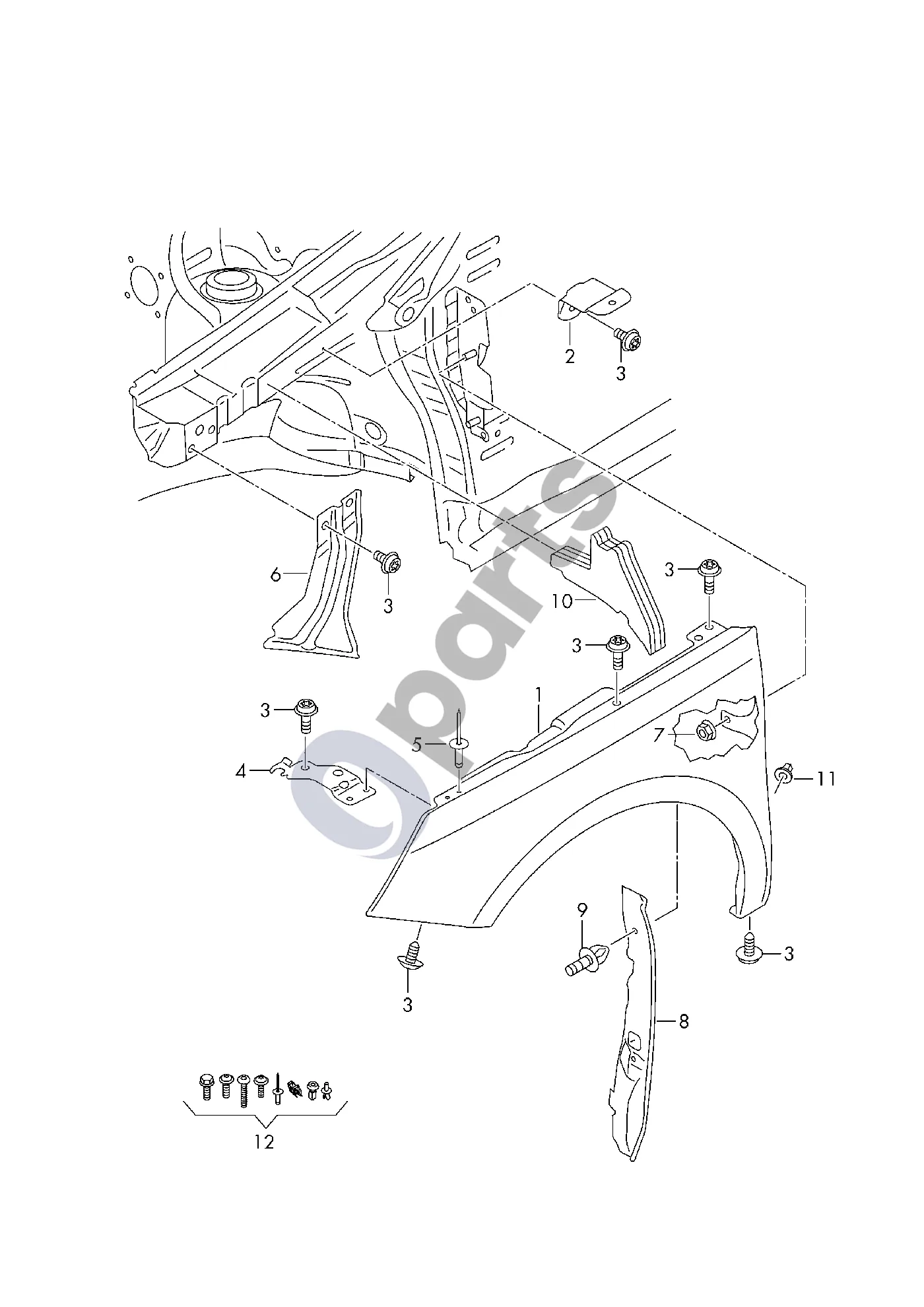 Audi A1 (2010–2018) Sparnas schema – pozicija 5: Kniedė