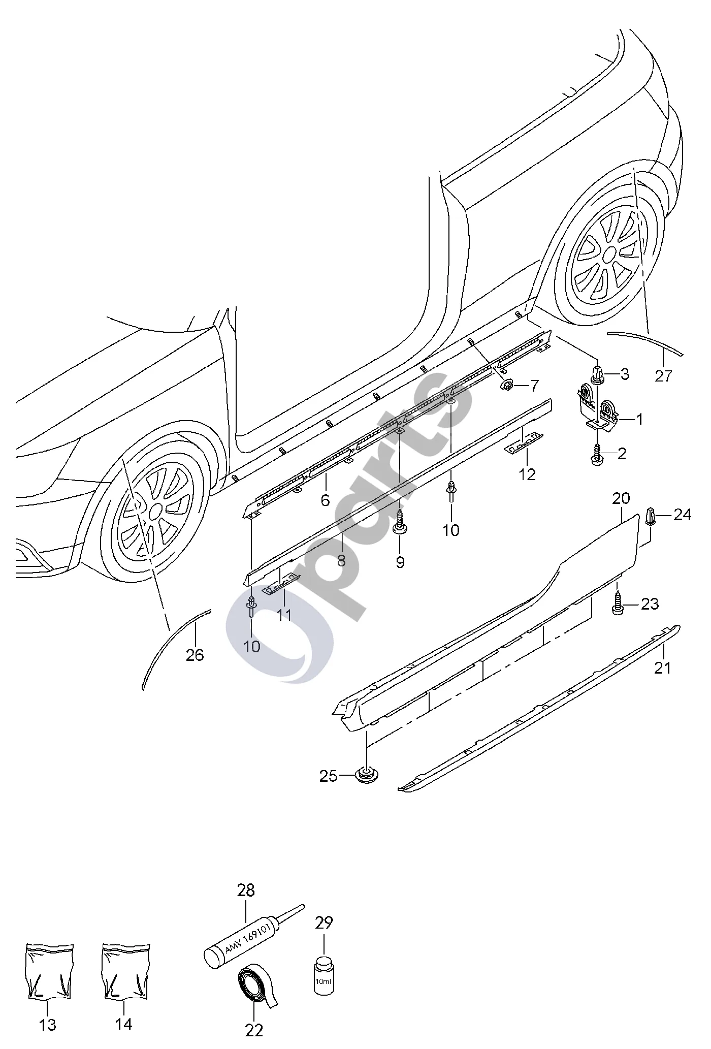 Audi A1 (2010–2018) Rato spoileris schema – pozicija 2: Skydelio sraigtas su ovalia galvute