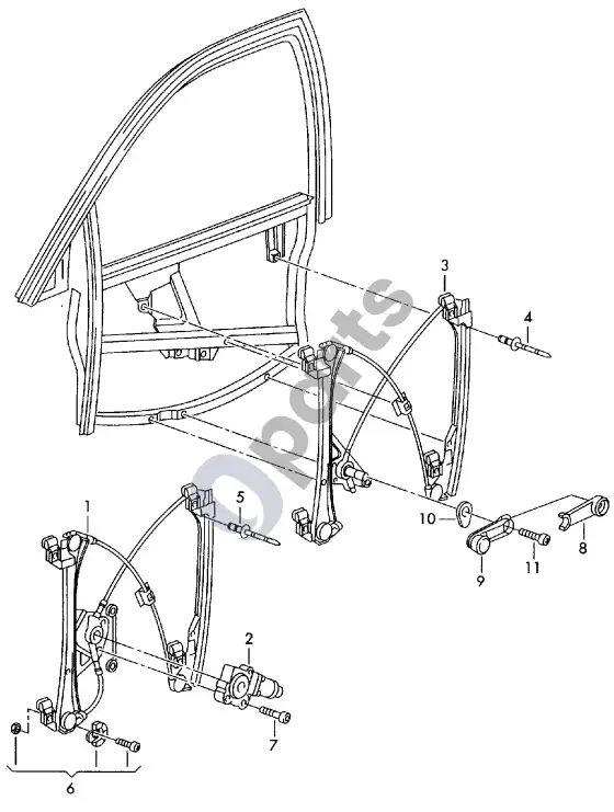 Audi A2 lango stiklo pakeliklis – schema