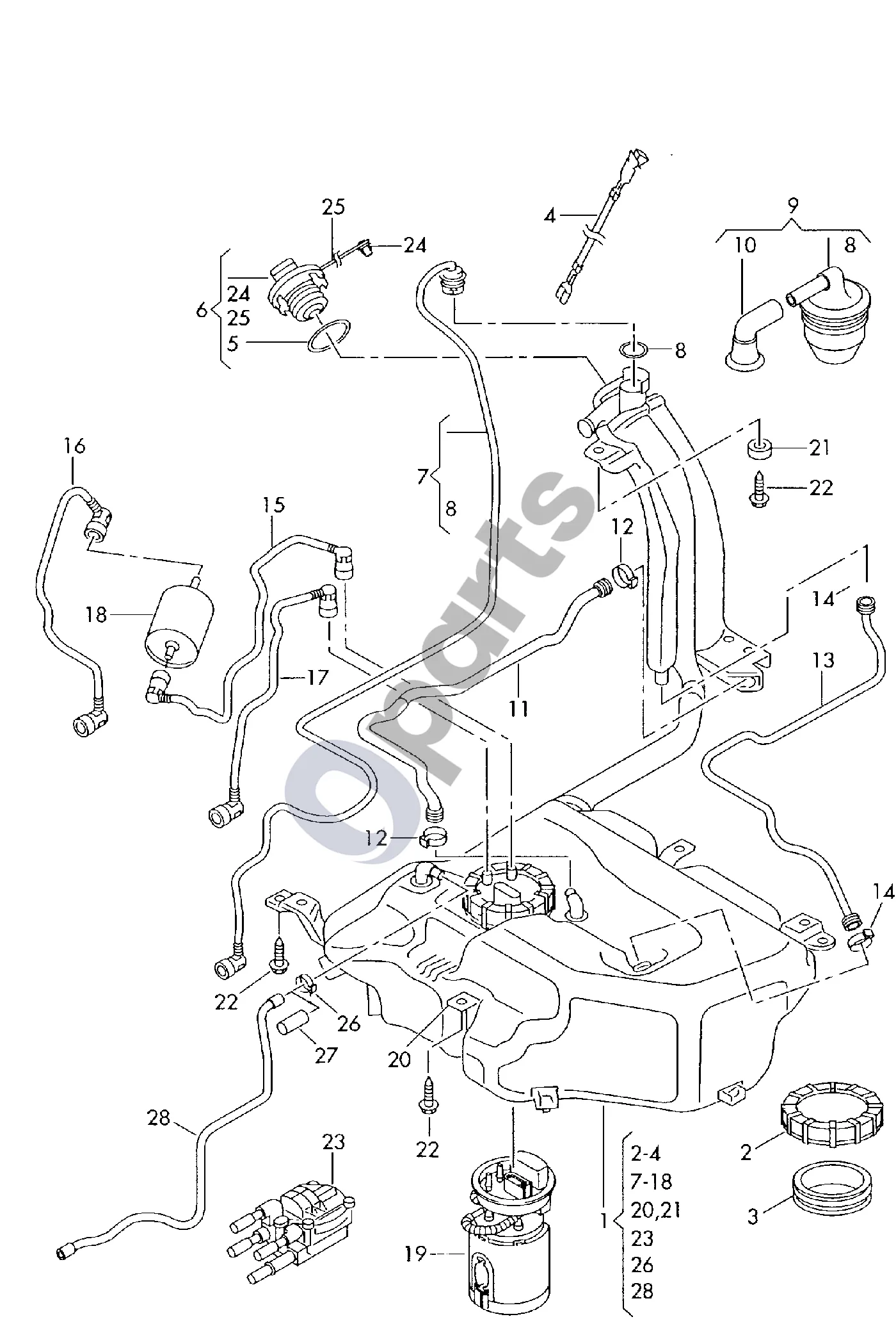 Audi A2 Degalų bakas schema – Sandarinimo žiedas