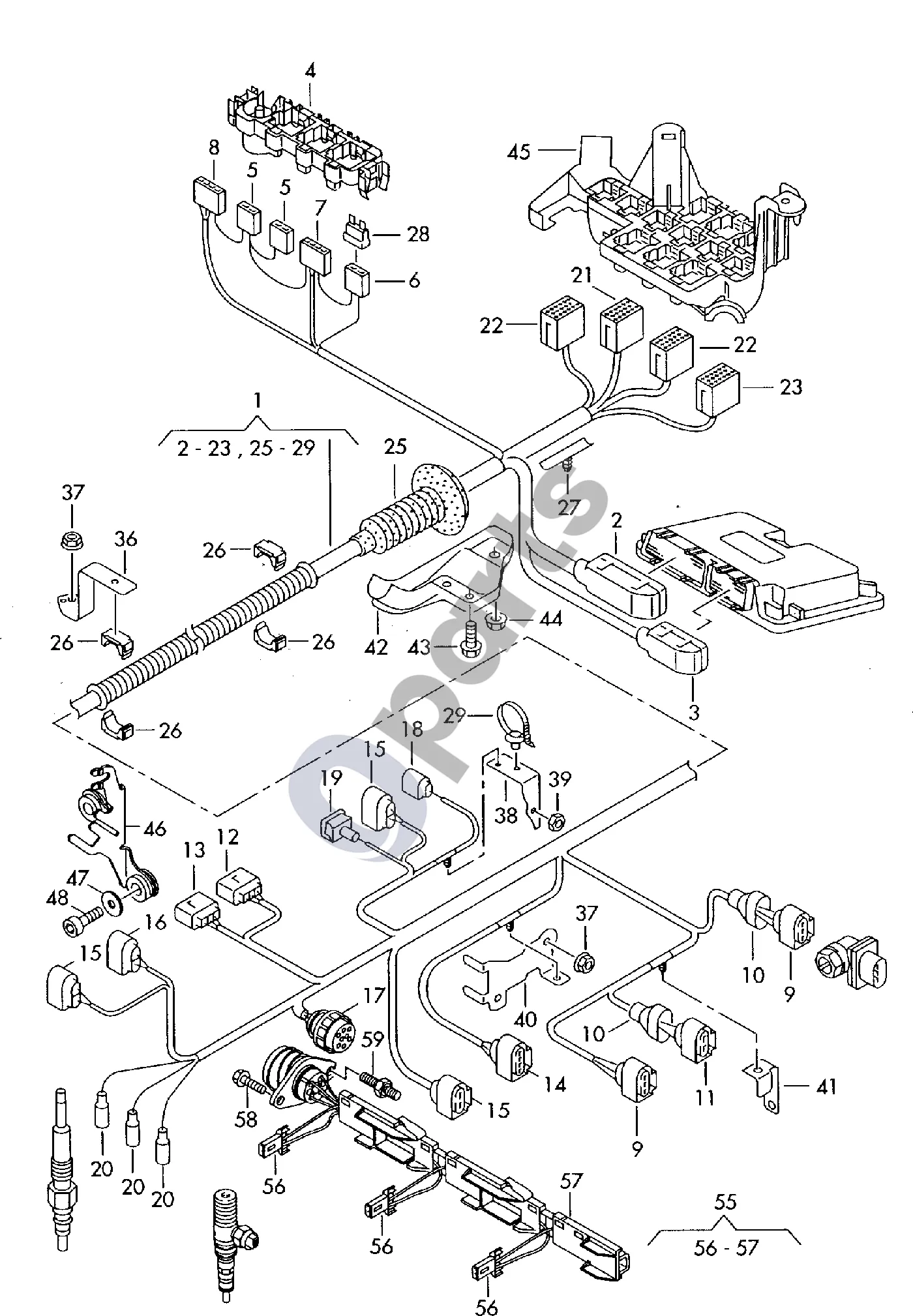 Audi A2 Variklio skyriaus laidų pynė (A2) schema – Srovės šyna