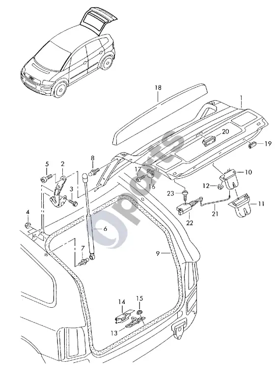 Audi A2 galinis dangtis – schema
