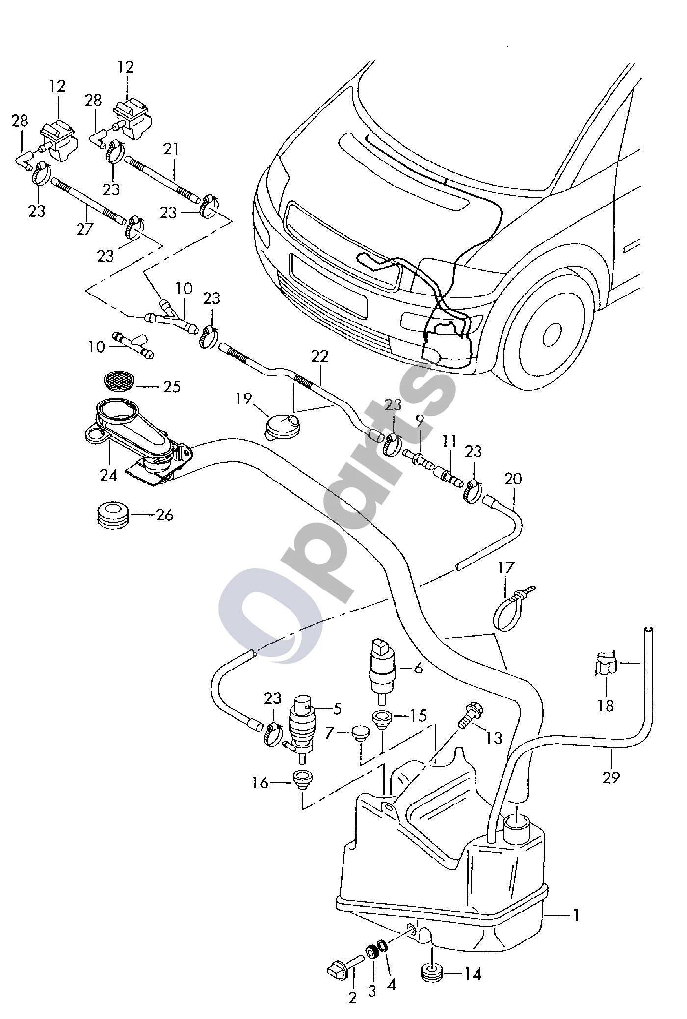 Audi A2 Priekinio stiklo plovimo sistema schema – Vandens purkštukas F 8Z-3-030 001>>*