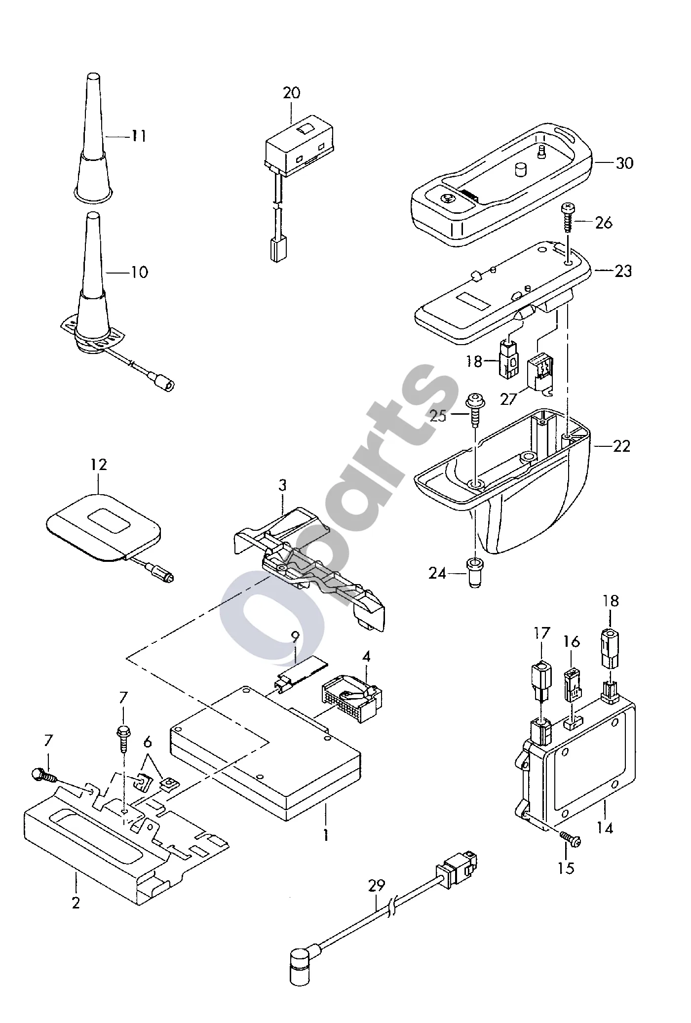 Audi A2 Telefono paruošimo elektros dalys schema – pozicija 14: Stiprintuvai
