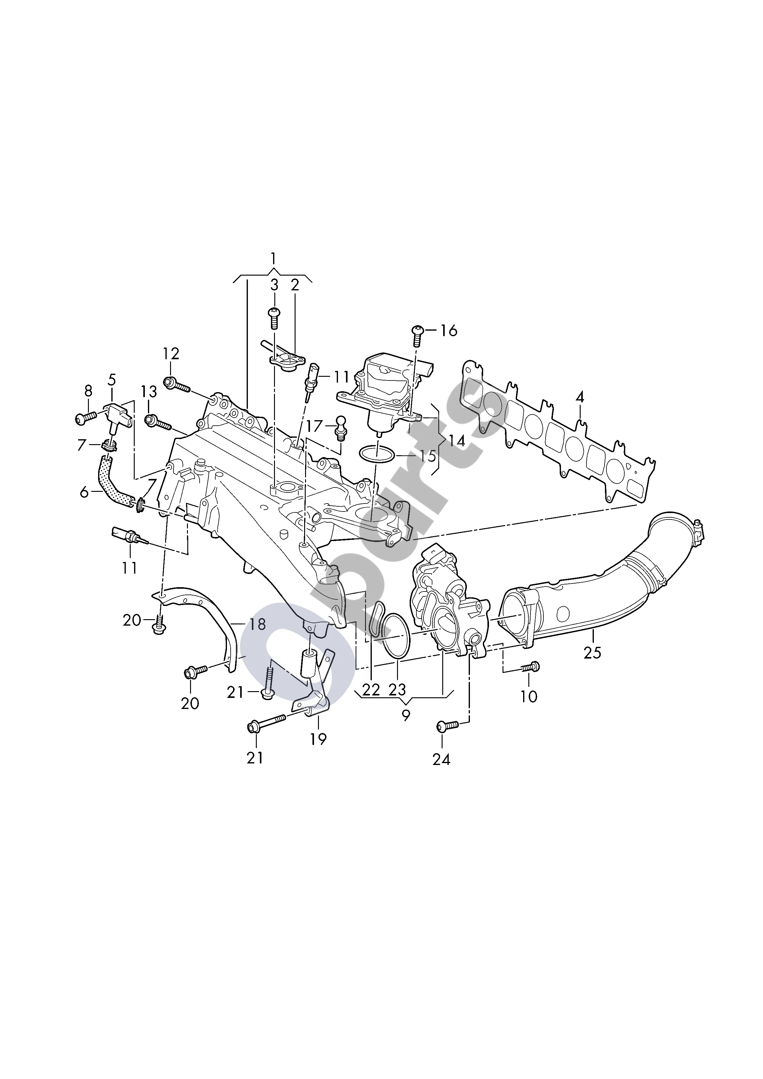 Audi A3 8Y (2020–) Įsiurbimo kolektorius schema – pozicija 5: Slėgio jutiklis