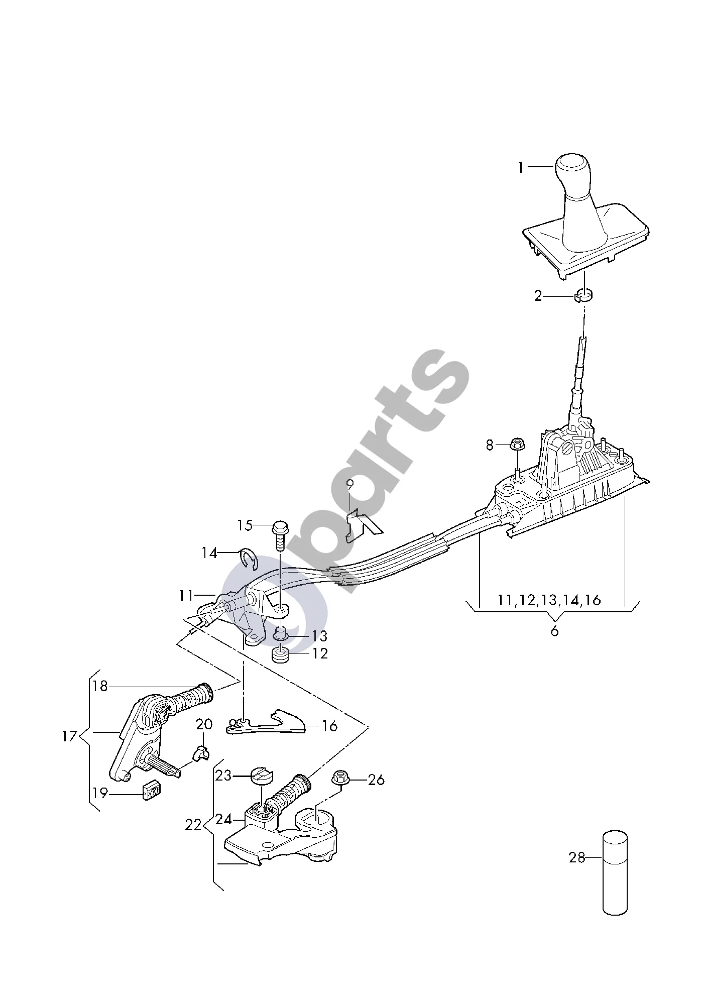 Audi A3 8Y (2020–) Pavarų perjungimo mechanizmas schema – pozicija 17: Relės svirtis