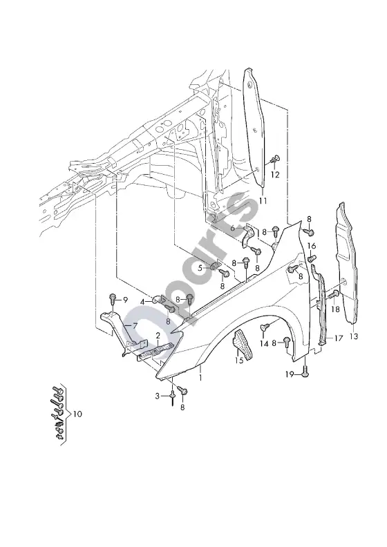 Audi A3 8Y sparnas – schema