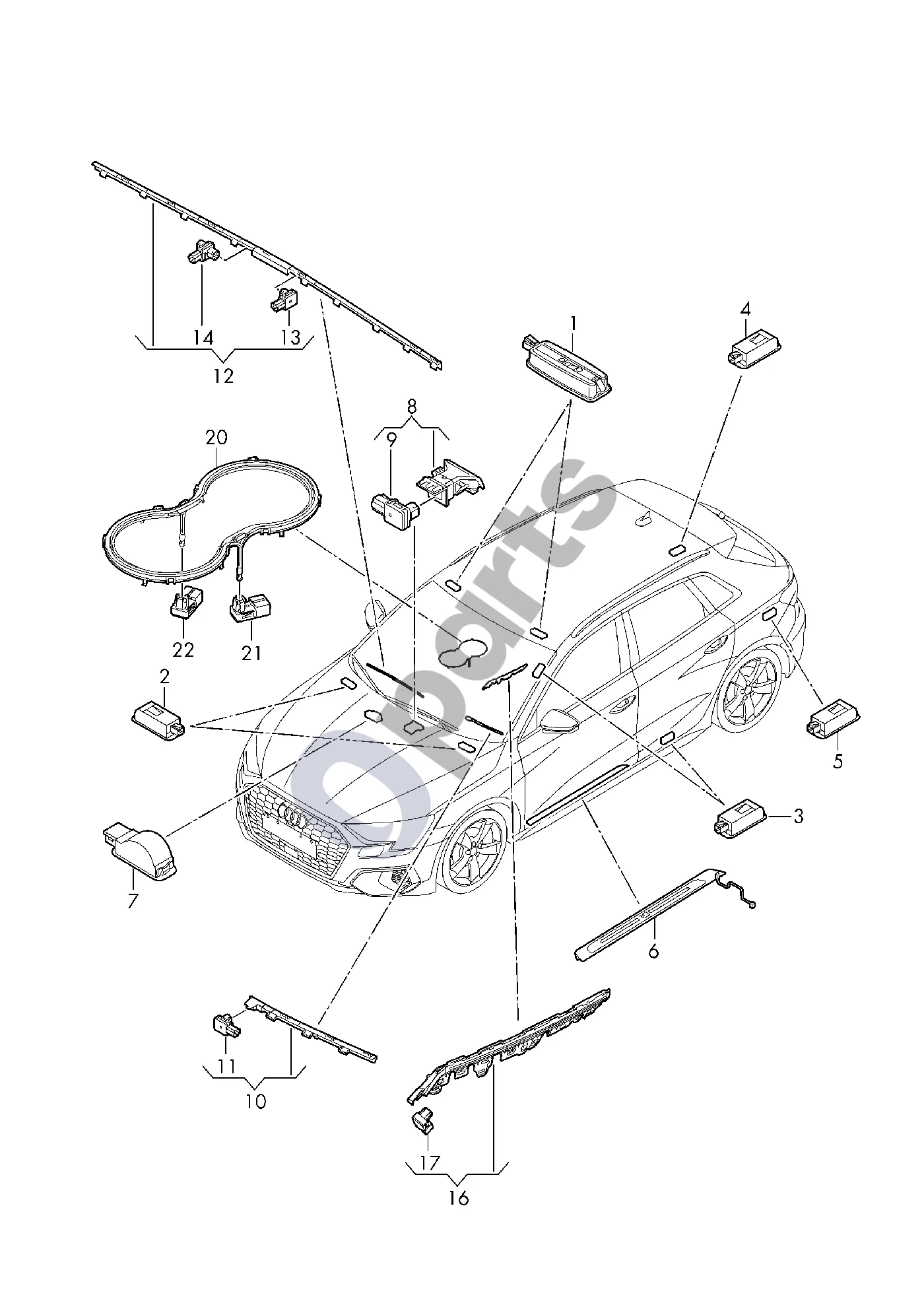 Audi A3 8Y (2020–) Veidrodėlio apšvietimas schema – pozicija 1: LED žibintas D >> - 29.05.2023