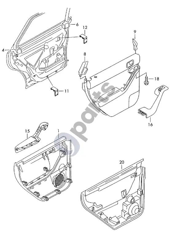 Audi A3 S3 8L durų apmušalas – schema