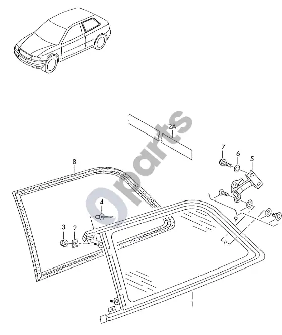 Audi A3 S3 8L atlenkiamas langas – schema