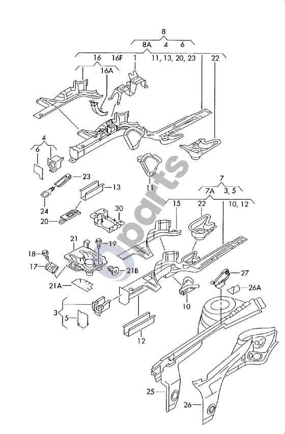 Audi A3 S3 8L lonžeronas – schema