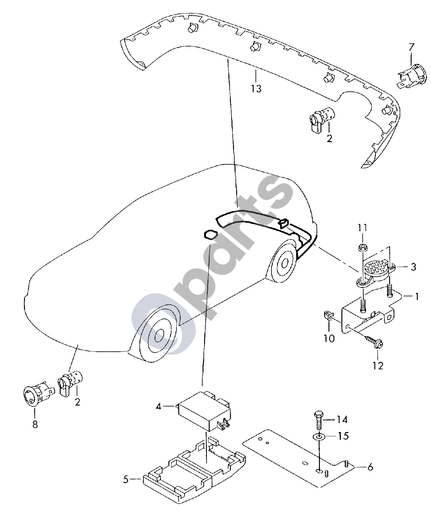 Audi A3 S3 8L (1996–2003) Parkavimo pagalba schema – pozicija 2: Jutiklis