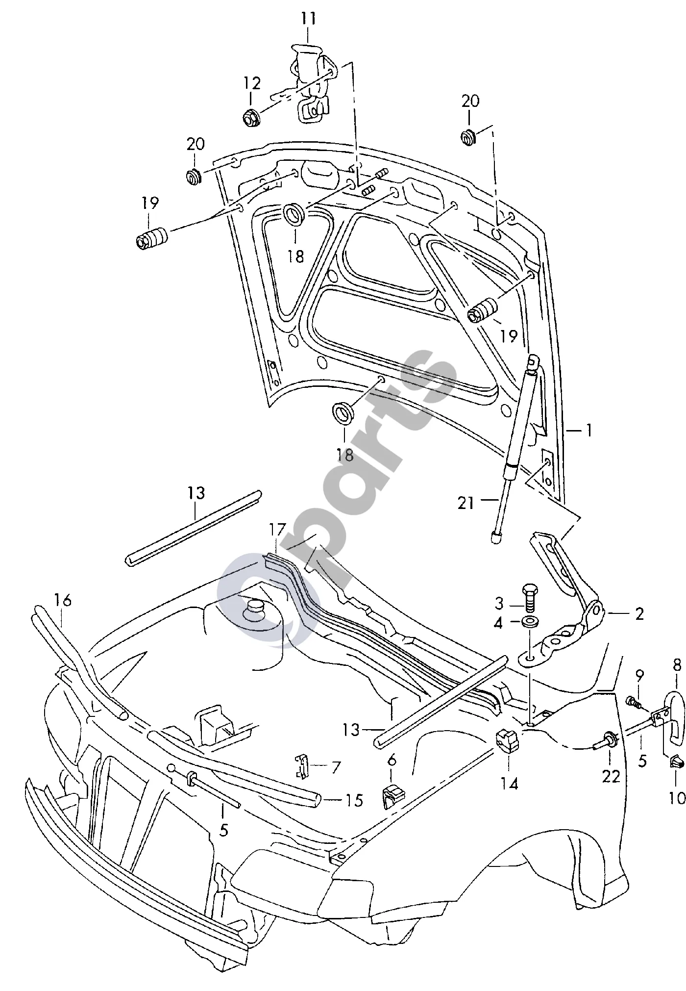 Audi A3 S3 8L (1996–2003) Sklendė schema – pozicija 21: Dujinė atrama