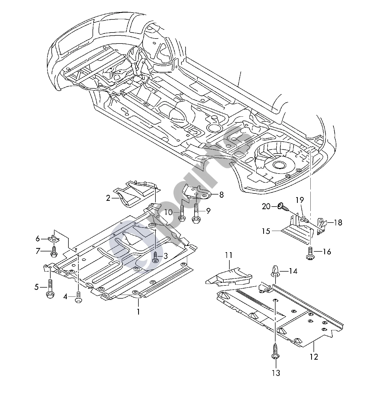 Audi A3 S3 8P (2003–2012) Apatinė kėbulo apdaila schema – pozicija 10: Šešiabriaunis varžtas su apykakle
