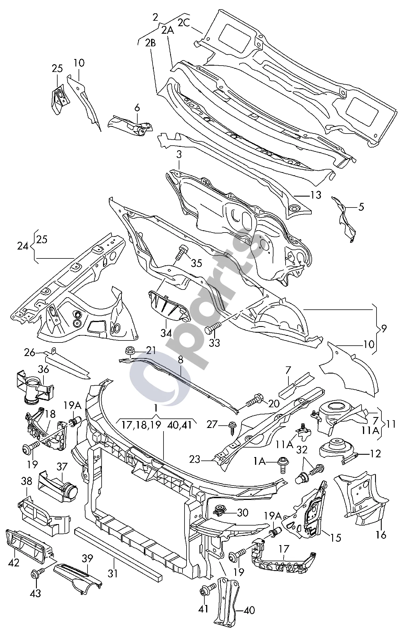 Audi A3 S3 8P (2003–2012) Bodywork front part; not for this model schema – pozicija 30: Compensating piece; For headlamps