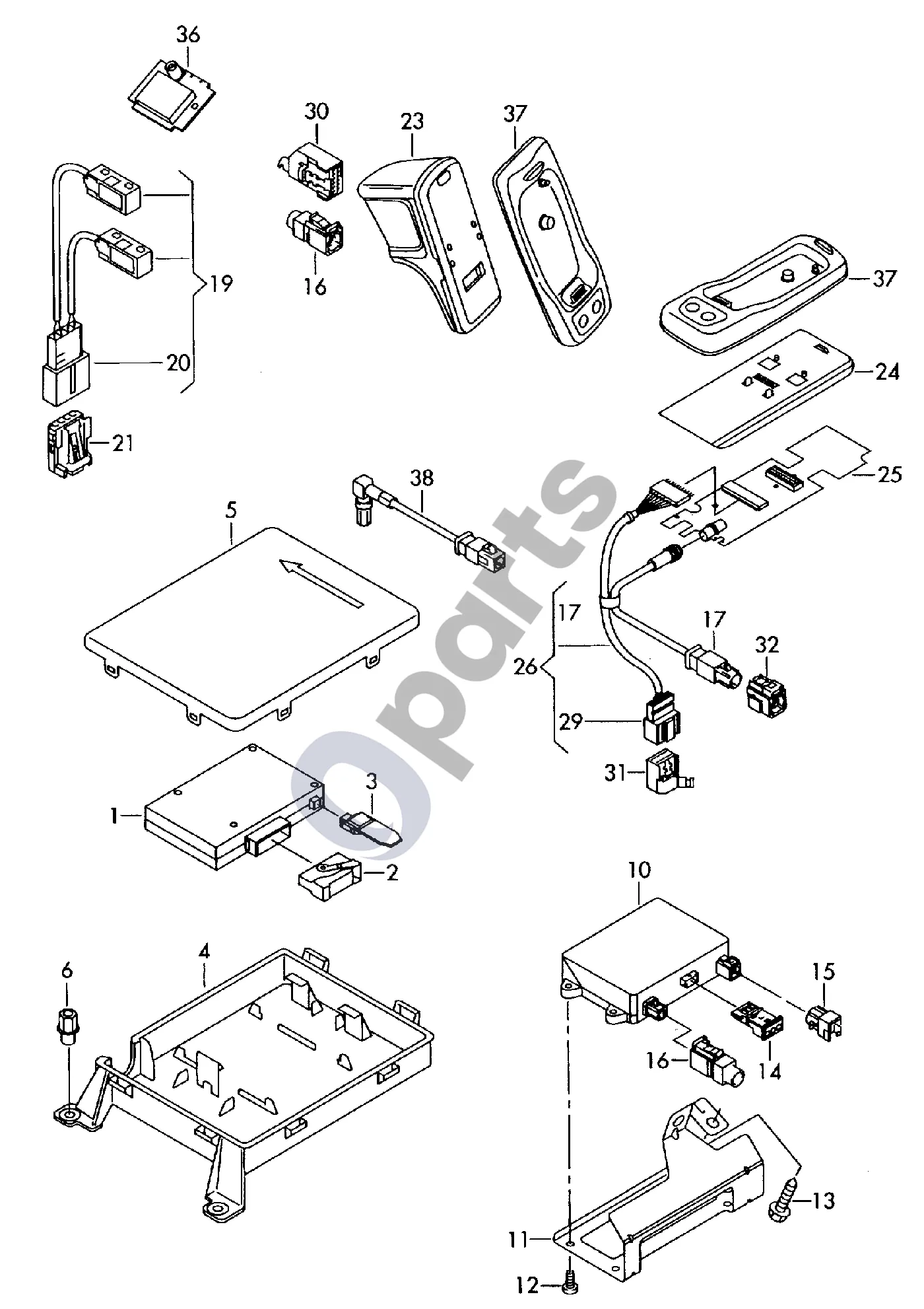 Audi A3 S3 8P (2003–2012) Sąsajos blokas schema – Stiprintuvai