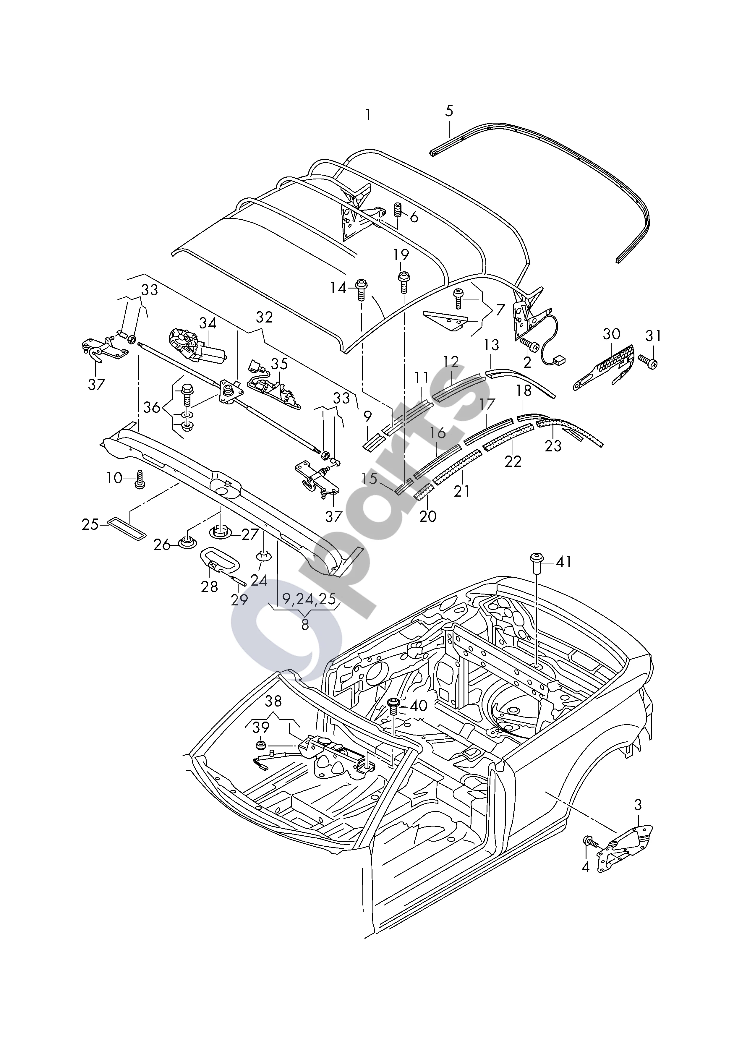 Audi A3 S3 8P (2003–2012) Soft-top frame with fixing part; soft top catch schema – pozicija 38: Closing element D >> - 12.09.2010