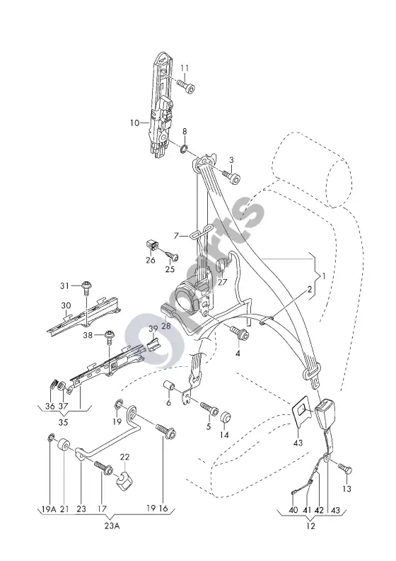 Audi A3 S3 8V trijų taškų saugos diržas – schema
