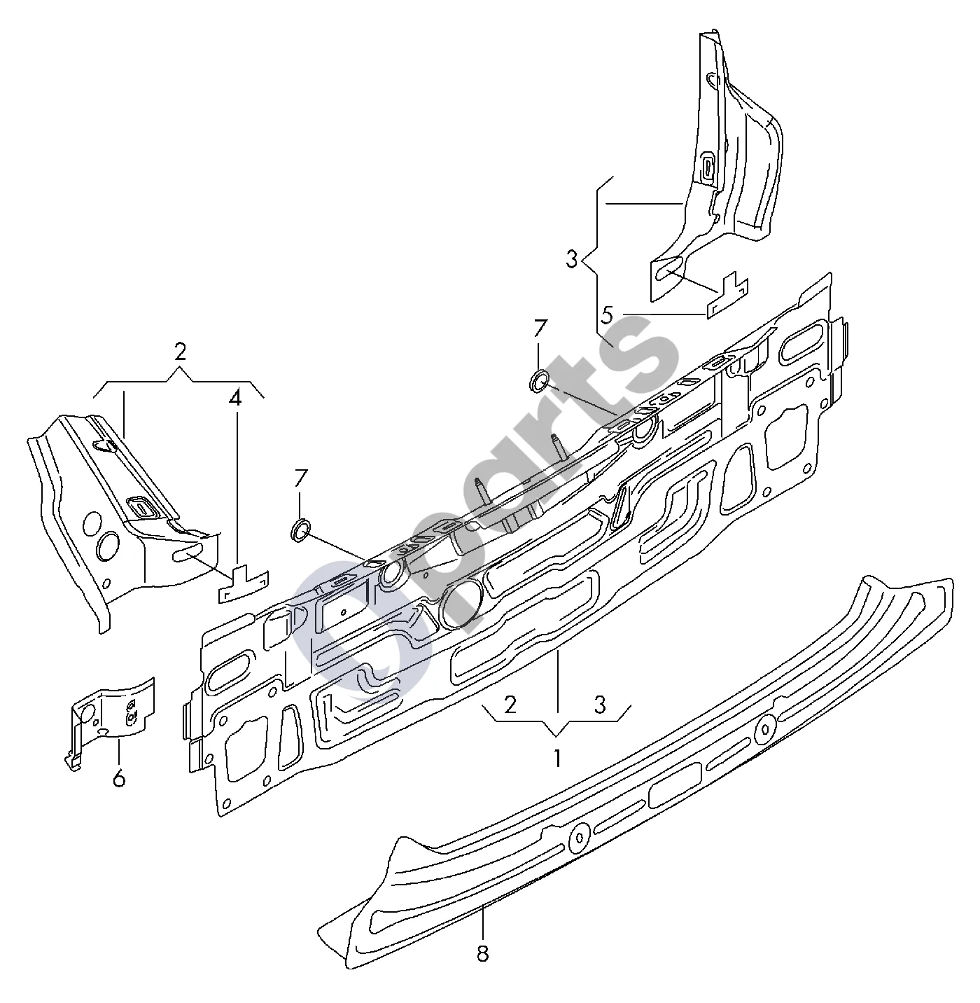 Audi A3 S3 8V (2013–2019) Galinis skersinis skydas schema – Skersinės plokštės sustiprinimas