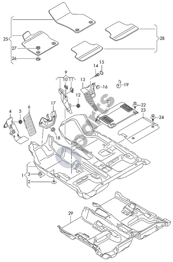 Audi A3 S3 8V grindų danga – schema