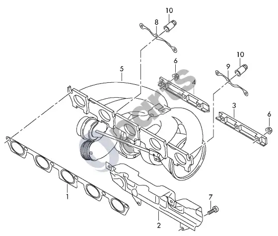 Audi A3 S3 8V išmetimo kolektorius – schema