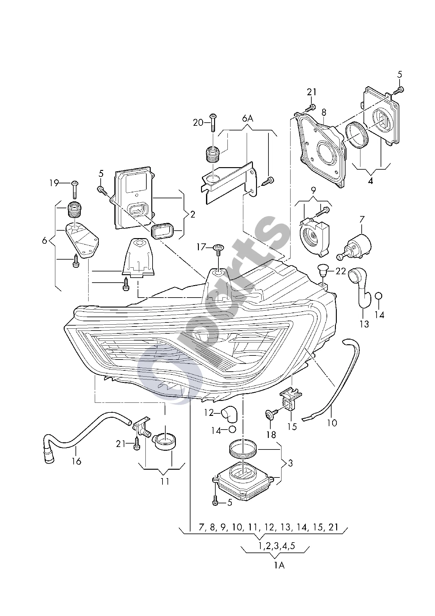 Audi A3 S3 8V (2013–2019) LED priekinis žibintas schema – pozicija 3: Galios modulis artimosioms šviesoms; Ir/arba; Tolimosioms šviesoms D >> - 01.04.2014