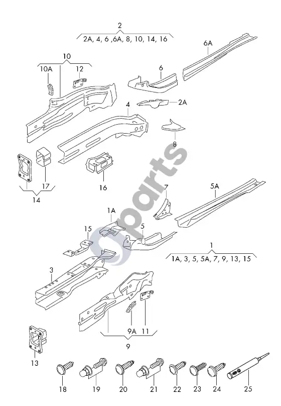 Audi A3 S3 8V lonžeronas – schema