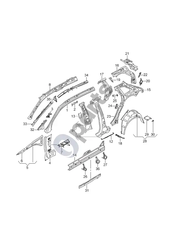 Audi A3 S3 8V šoninė dalis – schema