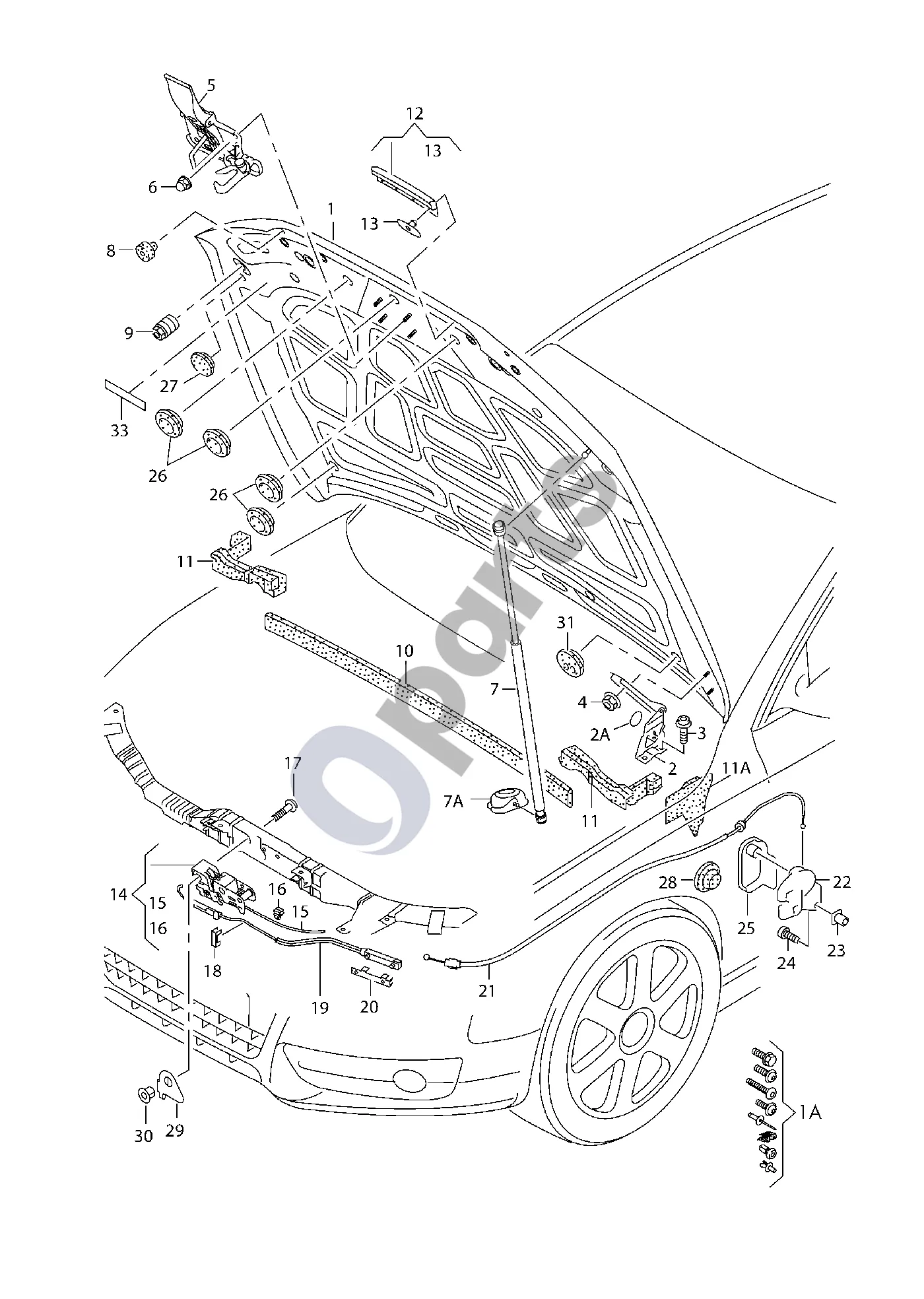 Audi A4 Allroad B8 (2008–2016) Variklio dangtis schema – pozicija 11: Tarpiklis