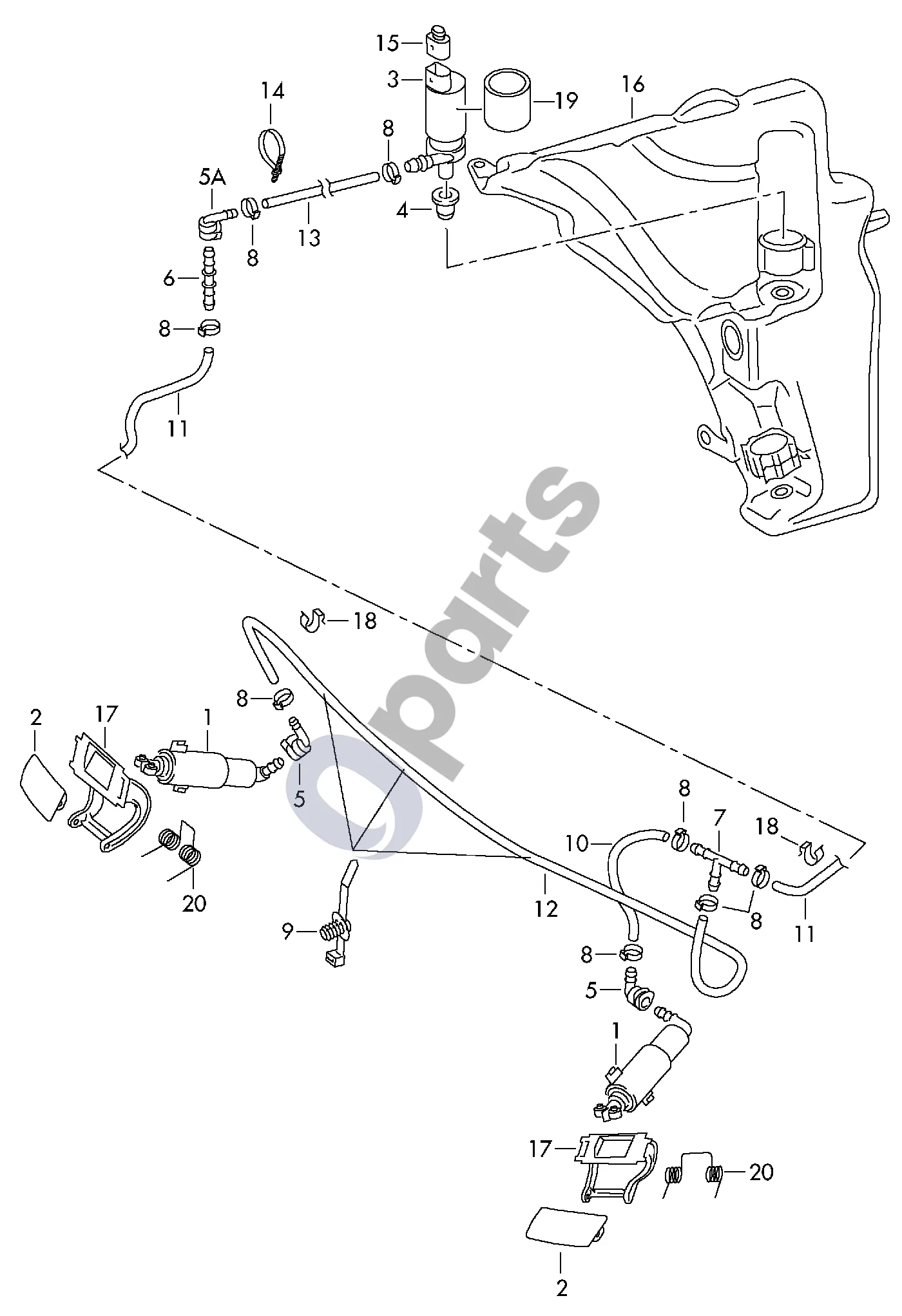 Audi A4 Allroad B8 (2008–2016) Žibintų plovimo sistema schema – Alkūninė jungtis