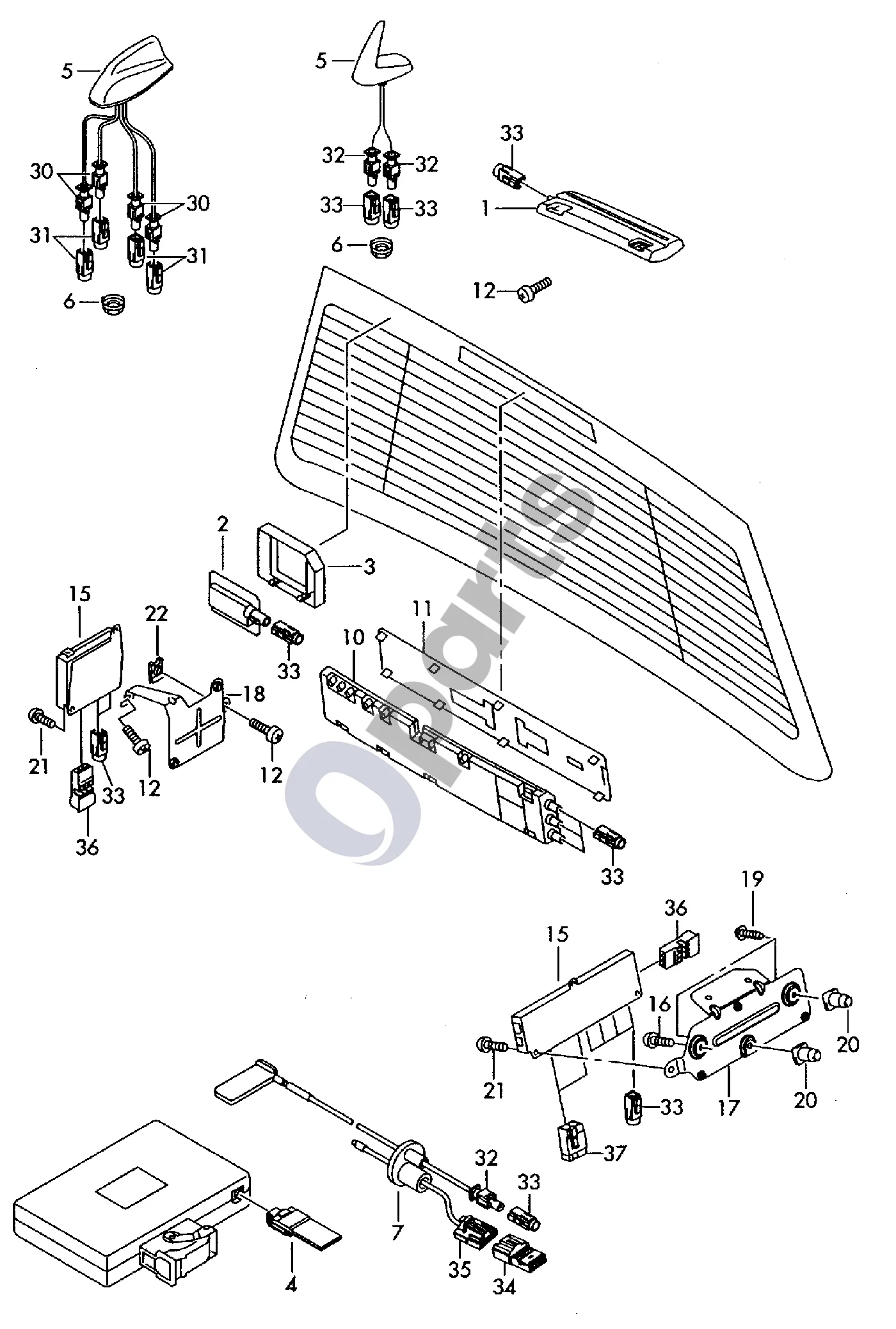 Audi A4 S4 B6 8E 8H (2001–2005) Antena schema – pozicija 10: Antenos stiprintuvas
